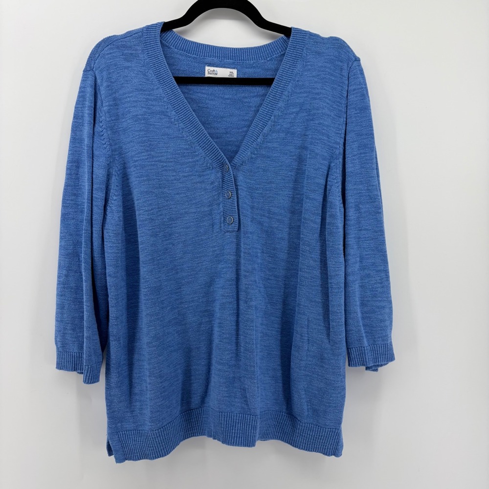 Croft & Barrow Blue V Neck Button Detail 3/4 Sleeve Sweater Size XXL‎